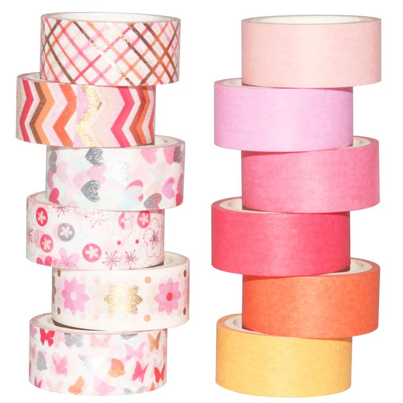 YUBBAEX 12 Rolls Pink Gold Washi Tape Set Masking Decorative Tapes (Pink Mix) - Image 1